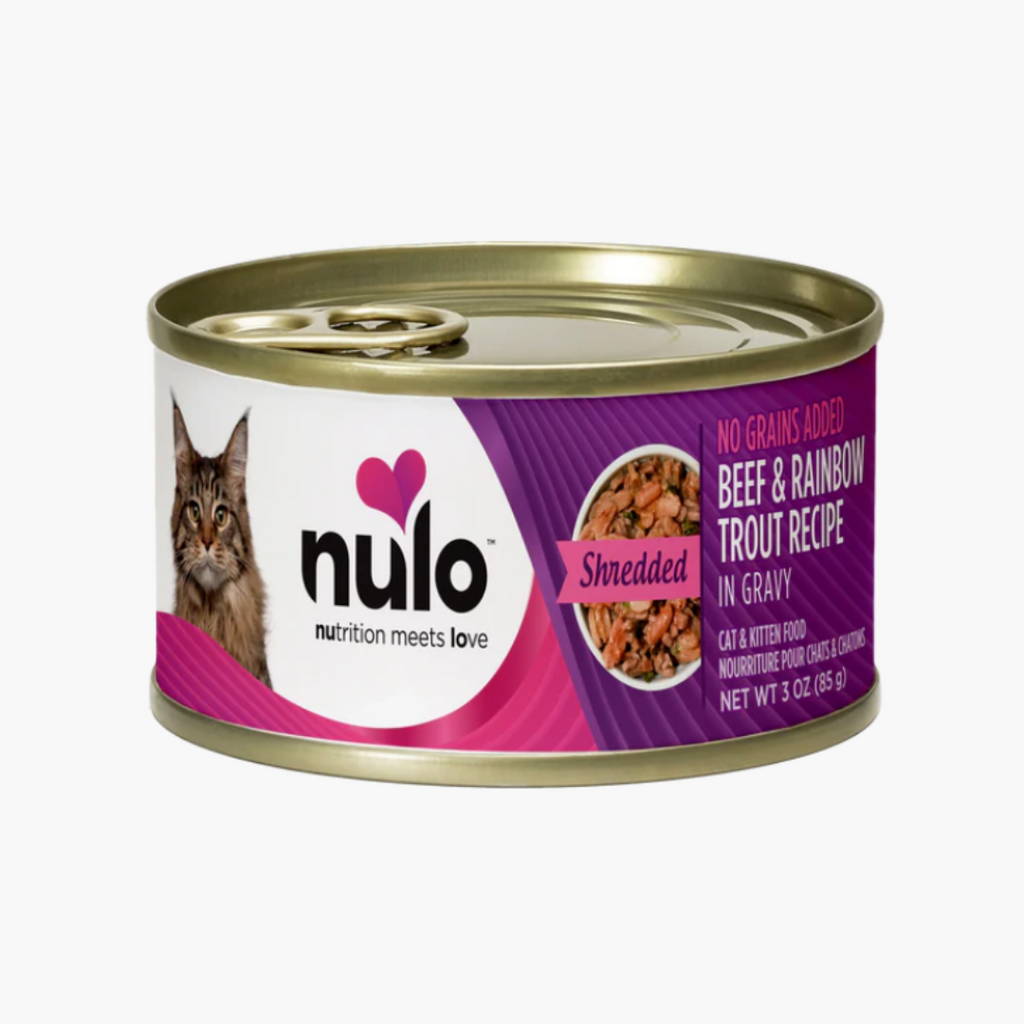 Nulo Shredded Beef & Rainbow Trout Recipe In Gravy for Cats